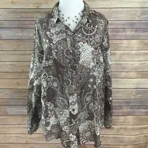 COLDWATER CREEK Brown/White Floral Shirt